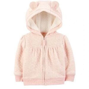 Carter's Pink Baby Girl Bear Ears Hooded Zip-Up Sherpa Lined Fleece Jacket
